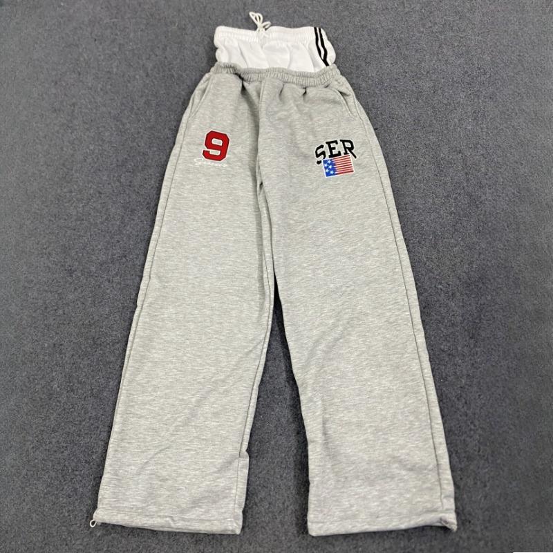 

European and American autumn retro double waisted letter printed straight leg loose leg pants L сірий колір