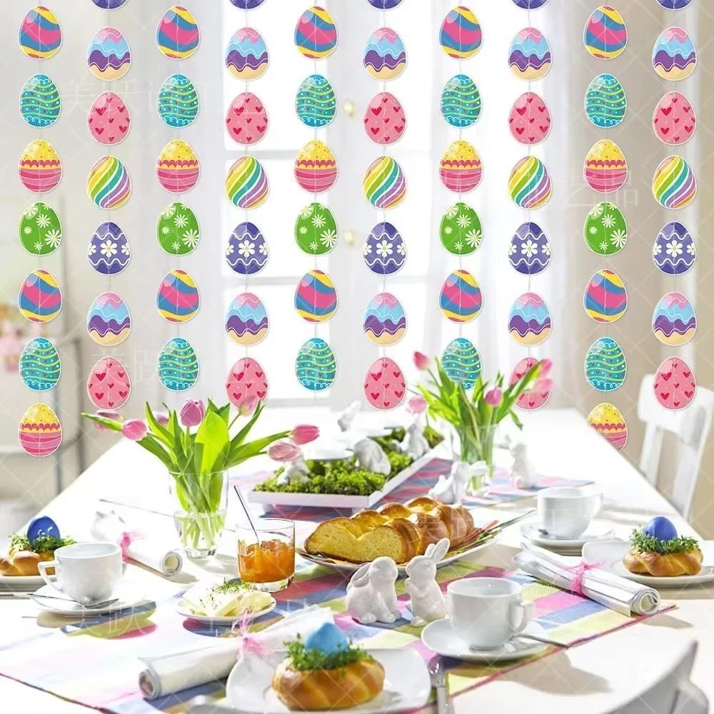 2026 Colored Egg Easter Eggs Pendant Paper Happy Easter Party Colorful Eggs Pendant DIY Hangings Pendant Kids