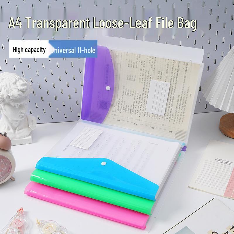 A4 Waterproof Thickened Transparent File Folder with Snap Fastener