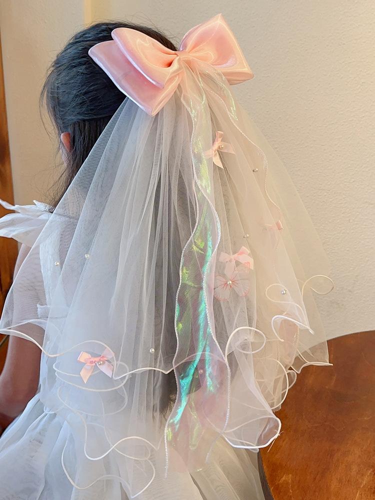 Children's Long Veil Princess Crown Photo Hairpin Flower Girl Baby White Girl Headwear Kids Women Hair Accessories