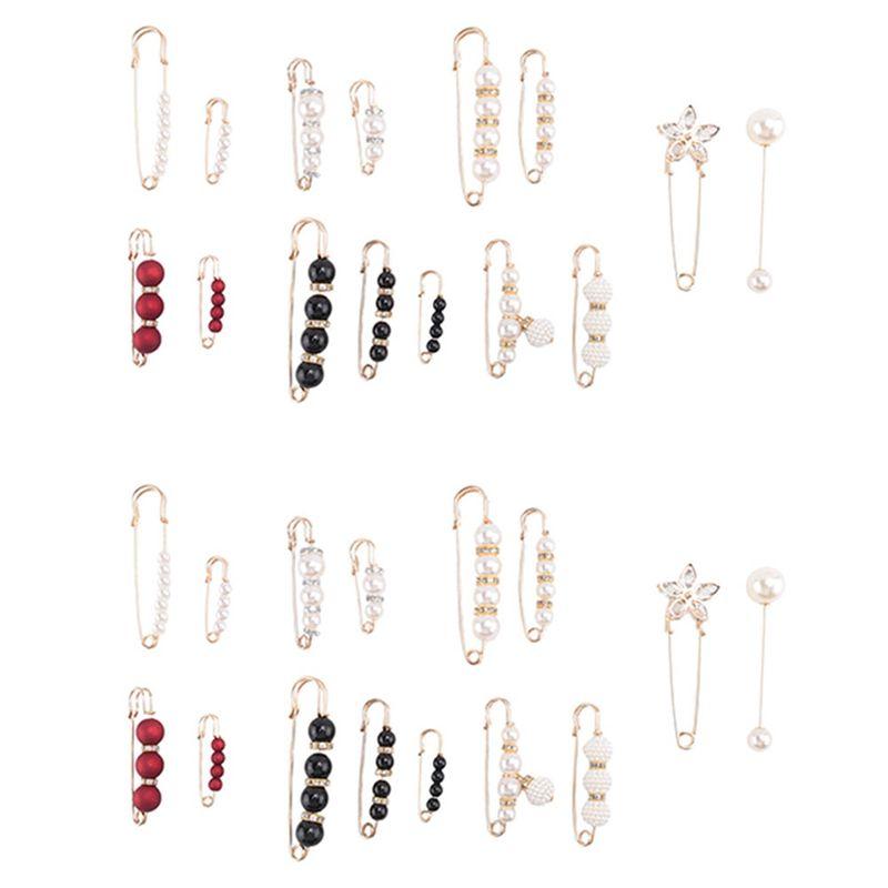 

ABUL-30Pcs Sweater Clips Heavy Duty Safety Pins Faux White Pearl Brooch Pin Dress Clip Hat Shawl Pin Rhinestone Enamel Pins