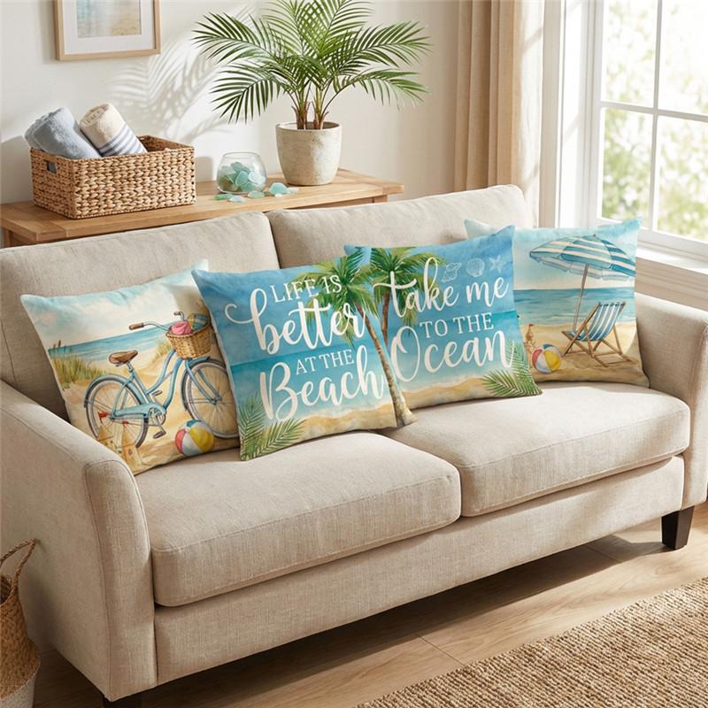 Vikama Beach-Themed Inspirational Pillowcase Bedroom Living Room Sofa Home Decor Polyester Cushion Cover With Zipper