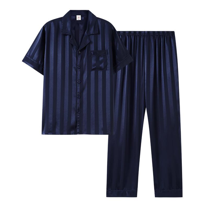 Spring and Autumn New Pajamas Men's Ice Silk High-end Sense Long Sleeve Teen Men's Summer Silk Simple High-end Loungewear