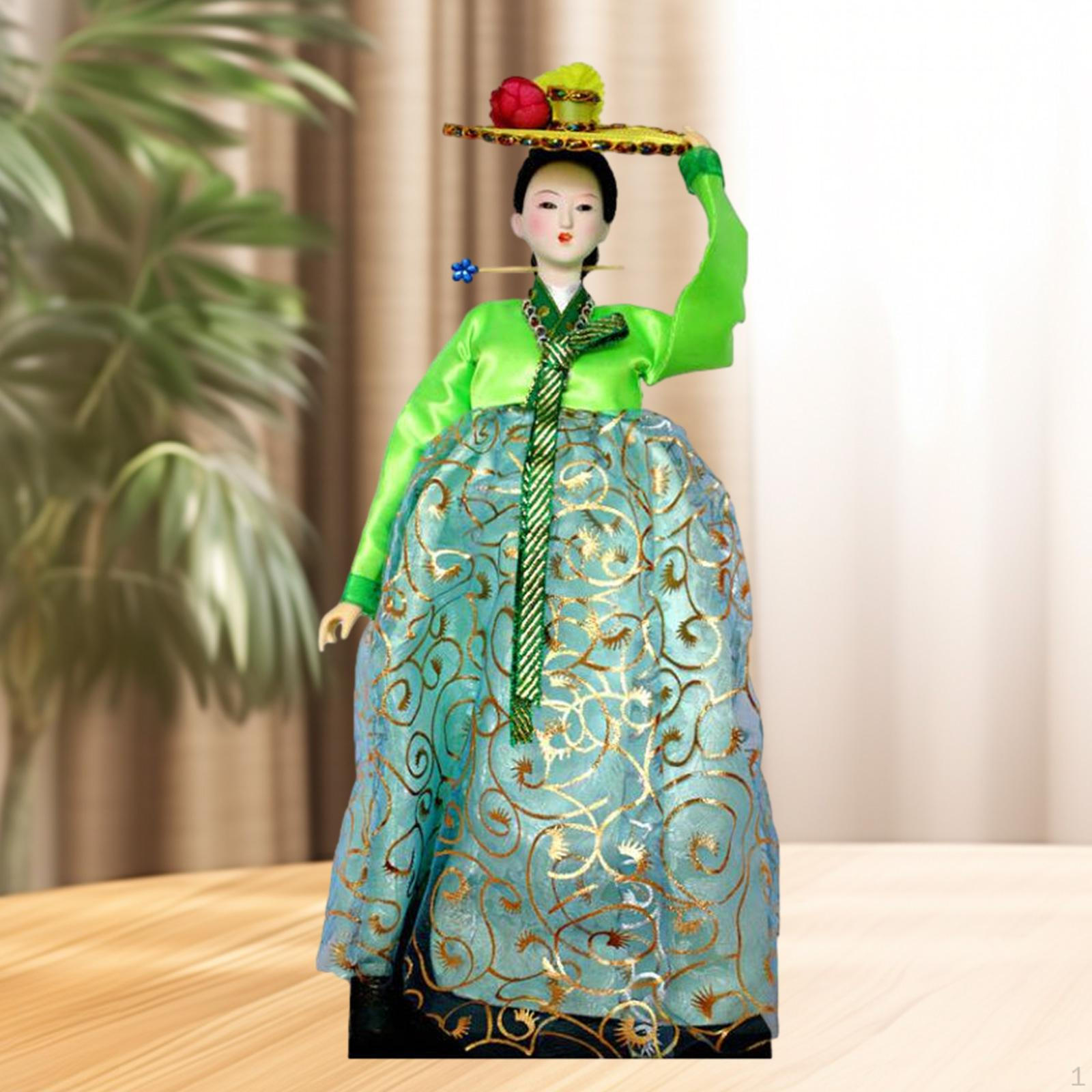 

Кукла Ханбок Корейская Мини-статуя Гейши Кабуки Традиционное Ремесло Антикварный Азиатский Винтаж Style I