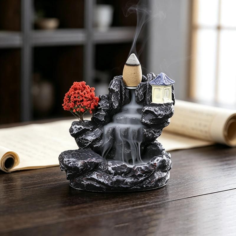 1Pcs Home Decor Backflow Incense Burner Mountain River Waterfall Aroma Smoke Zen Censer Holder Fun Gift