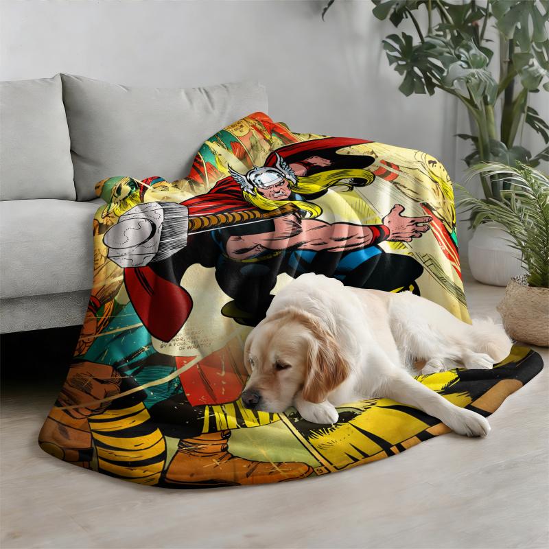 Thor Comic Book Flannel Blanket Marvel Superhero Print Lightweight Throw Soft Warm Fluffy Sofa Couch Bed Cover Nap Shawl Teens