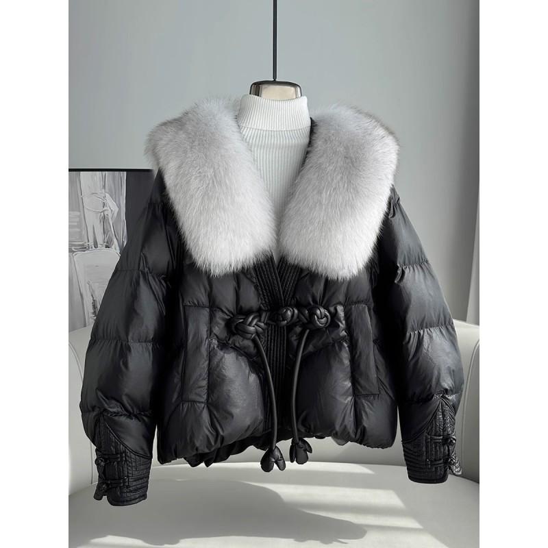 Womens Oversized Duck Down Puffer Coat With Real Fox Fur Trim Hood Warm Thick Winter Jacket Urban Casual Outdoor