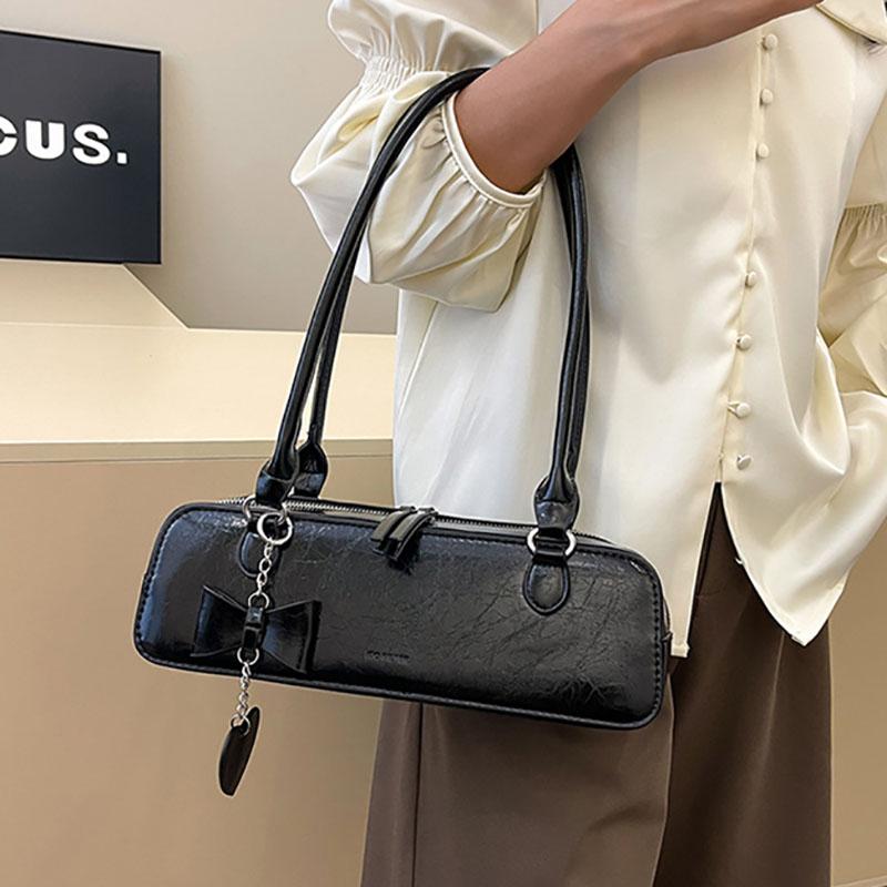 Versatile Women's PU Leather Arc Bags Red One Shoulder Bag Monochromatic with Zipper Fashionable Women's Bags New