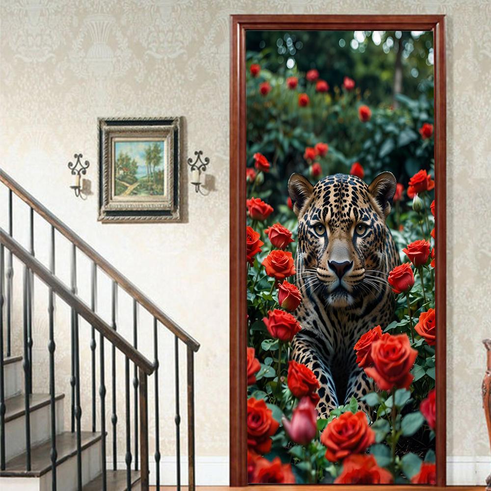 

1 шт. тигр Веранда Вінілова наклейка на двері для спальні Домашній декор Самоклеюча Знімна наклейка на стіну Ремонт дверей Водонепроникний плакат 40x120cm