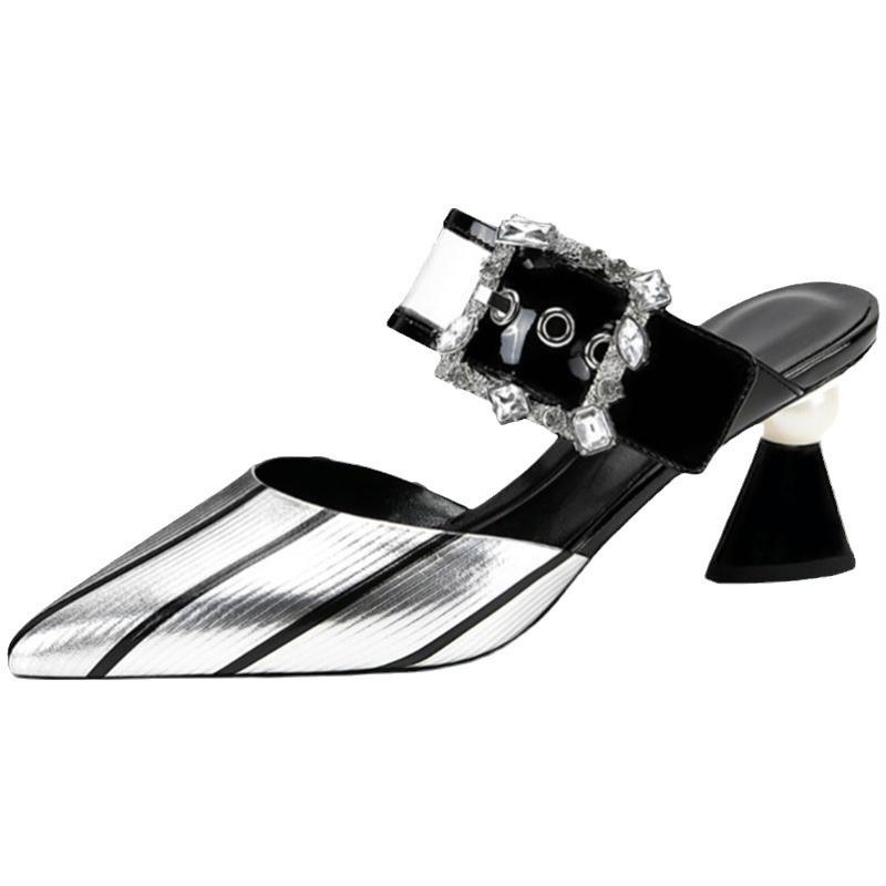 Pointed Half Slippers Women's Summer Wear Fashion Mother Cool Slippers 2025 Summer New One-word with Foreign Style Women's Slippers