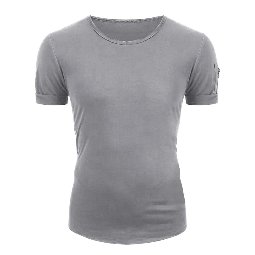 Men Summer Color Plus Size V Neck Zipper Short Sleeves