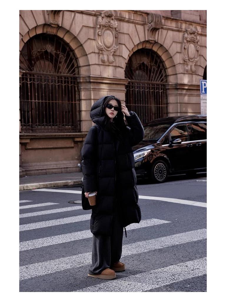 2025 Korean Style Women's Warm Hooded Mid-Length Down Coat