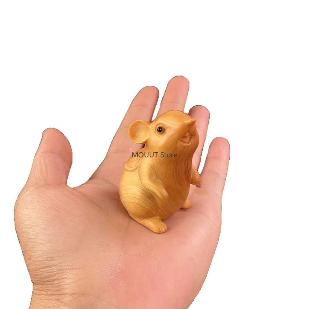 Natural Thuja Animal Hamster Small Statue Cute Home Room Car Decoration Ornaments Chinese-style Zodiac Sign Gift