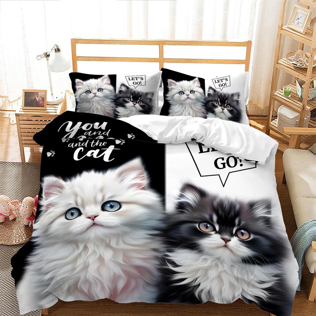 Cute Cat Down Comforter Set Bedding Set 3-piece Duvet Cover Set