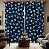 Set Of 2 Flat Printed Curtains Dark Blue Small White Flowers Pattern Polyester Fabric Home Decor Style Made