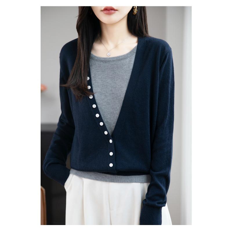 Women Fake Two Piece Knit Sweater Autumn Winter Stylish Top