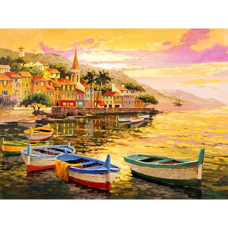 New 5D DIY Diamond Painting Sea View Diamond Embroidery Ferry Cross Stitch Full Round Drill Crafts Home Decor Manual Gift