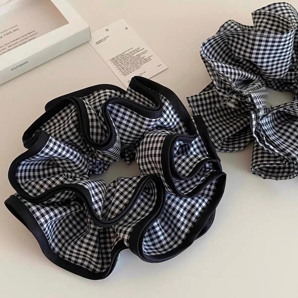 Multi-layer Plaid Pleated Scrunchies for Women Black and White Grid Large Intestine Hair Ties Hair Accessory Party Gift