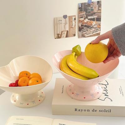 Heart Shape Stemmed Plate 2026 New Household Large Capacity Living Room Coffee Table Plates Pink Snack Dried Fruit Tableware
