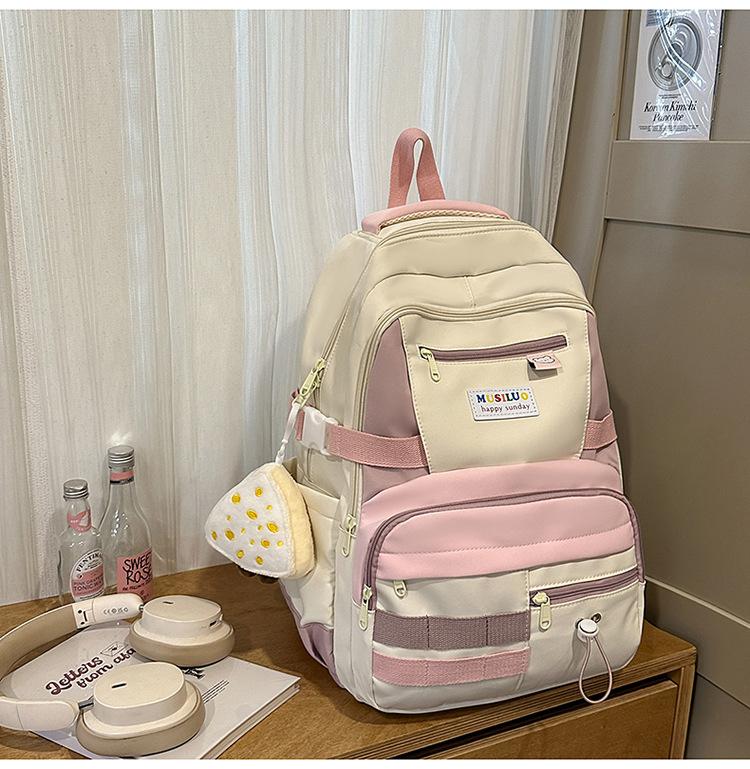 Schoolbag Mori ins new high-value fresh and sweet contrasting color splicing backpack junior high school students lightweight travel backpack