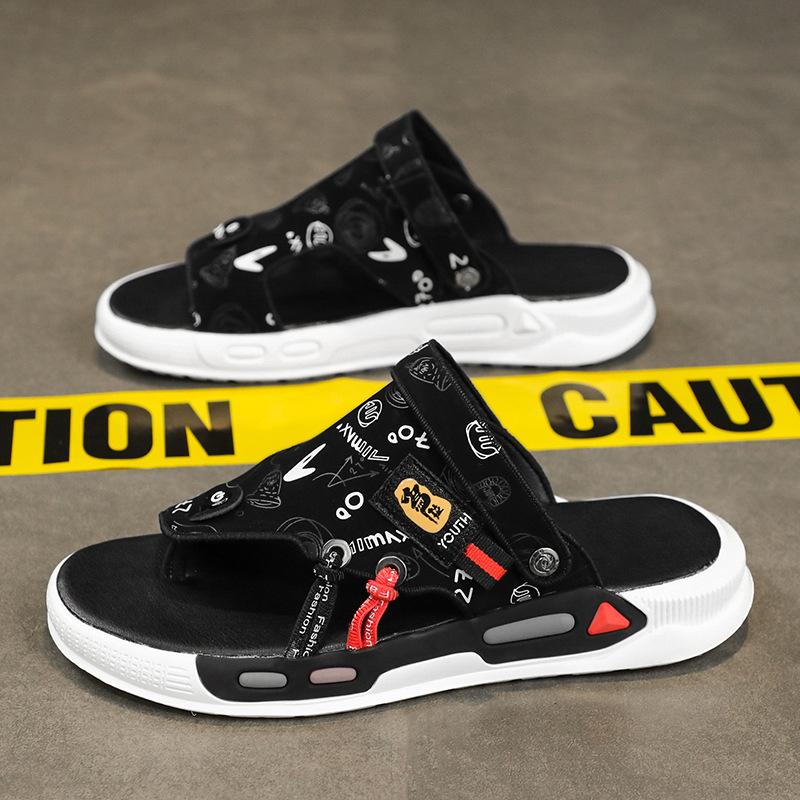 

Sandals men s summer wear non-slip thick-soled wear-resistant beach sports men s dual-purpose casual driving slippers 39 чёрный