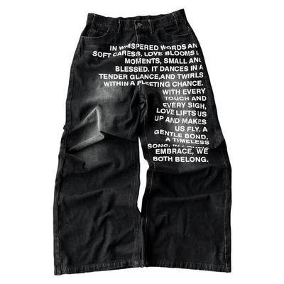 Unisex Vintage Letter Print Women Man Jeans Y2k Harajuku Washed Wide Leg American Style Denim Pants Baggy Hip Hop Streetwear
