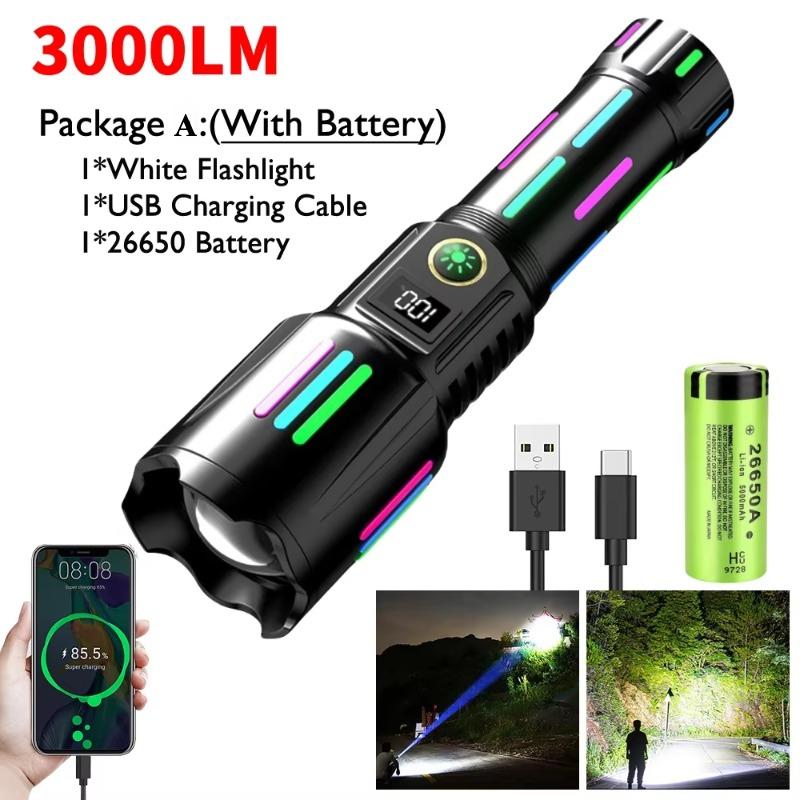 Powerful Flashlight 20W High Lumens Rechargeable Led Flashlight Zoom 2000m Long Range Tactical Lamp Ultra Powerful Torch