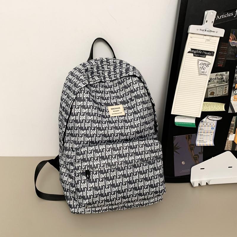 Print Backpack Large Capacity Student Schoolbag Men Letter Backpack