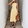 Abito Lungo a Righe Verticali da Donna, Casual Europeo e Americano Senza Maniche con Tasche, Abito alla Moda