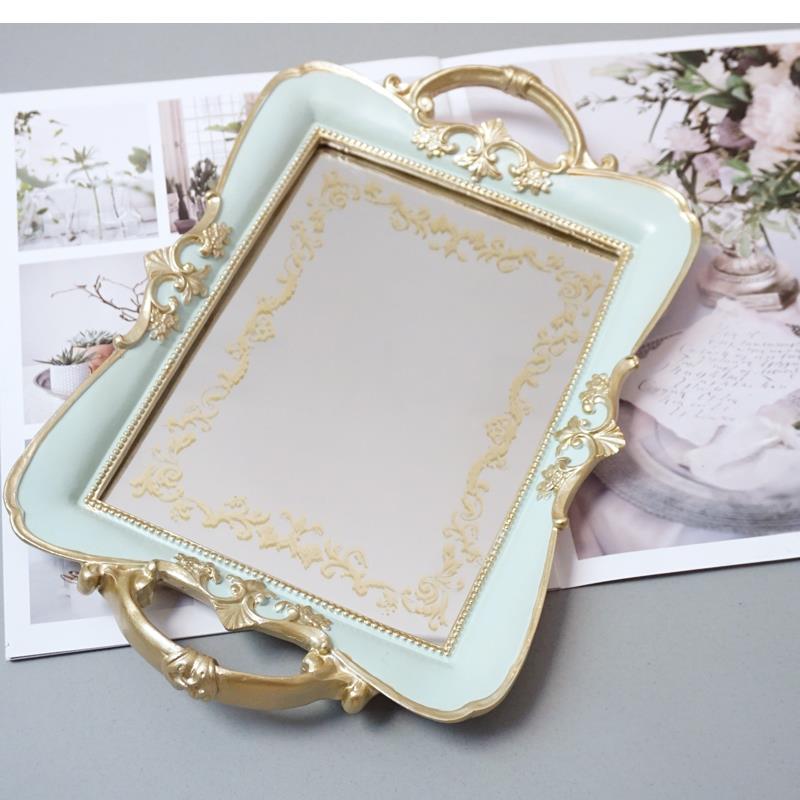 Europejski Szklany Taca Lustrzana Retro Rzeźbiona Żywica Dekoracja Stołu Weselnego z Deserami Przechowywanie