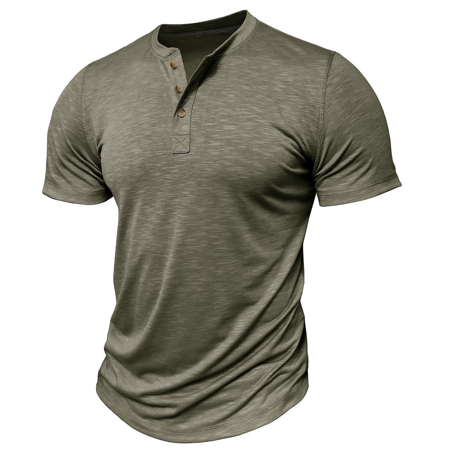 

Чоловічі футболки з короткими рукавами, круглим вирізом, ґудзиками, футболка на хенлі, літо, приталені, повсякденні, чоловічі, повсякденні, святкові речі M зелений