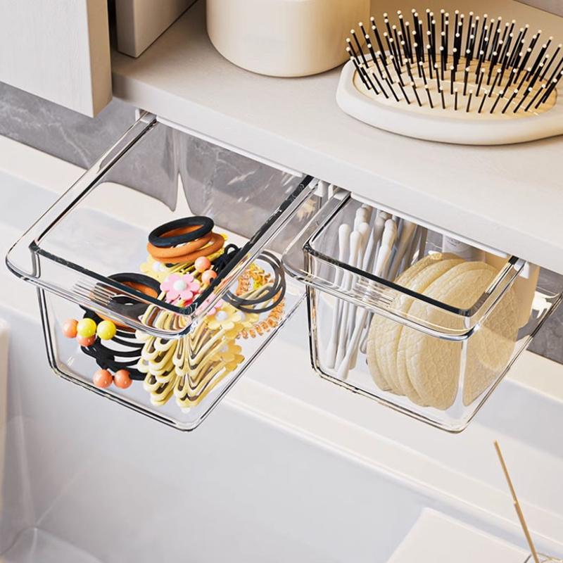 2 Pcs Transparent Desk Drawer Organizers Box Makeup Organizer Clear Plastic Storage Box Cosmetic Cotton Pads Cosmetic Desk