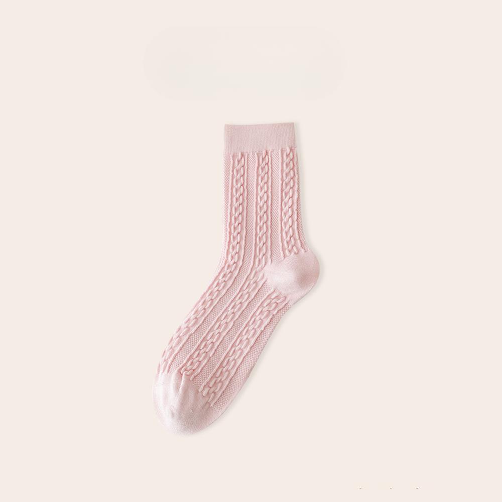 Women's Autumn and Winter Cashmere Mid-calf Socks, Twisted Boneless Long Socks, Solid Color Thickened Warm Women's Wool Socks