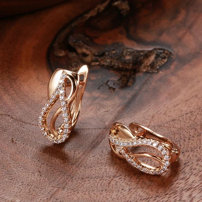Luxury Geometry  Rose Gold Color Drop Earrings For Woman Fashion Natural Zircon Accessories Daily Vintage Jewelry