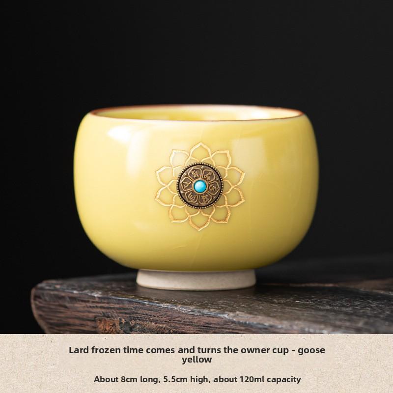 Lard Frost Turning Luck Master Cup Ru Kiln Tea Drinking Cup Crackle Glaze Large Size Personal Kung Fu Tea Set Ceramic Gift