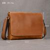 Men'S Genuine Leather Shoulder Bag A4 Retro Leather Messenger Bag Large Capacity Clamshell Shoulder Bag Commuter Briefcase