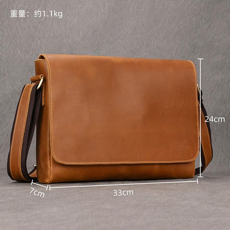 Men'S Genuine Leather Shoulder Bag A4 Retro Leather Messenger Bag Large Capacity Clamshell Shoulder Bag Commuter Briefcase