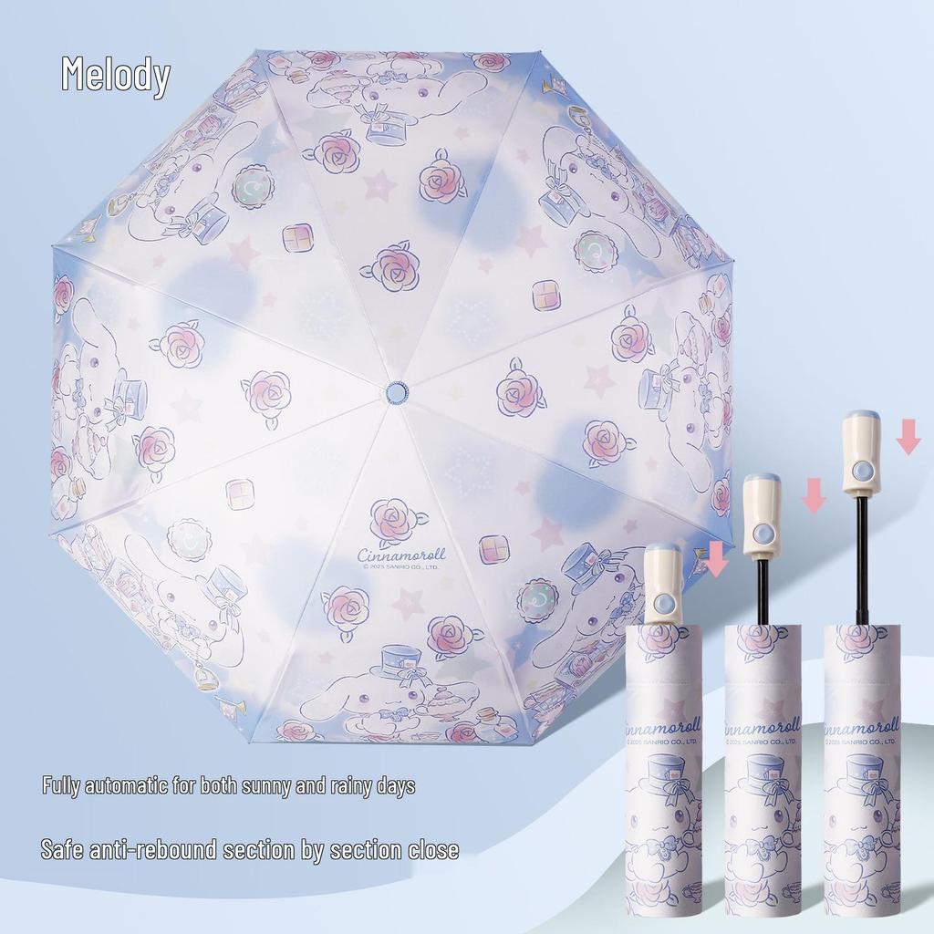 Auto Anti-Rebound Cartoon Umbrella for Female Students: Foldable, Portable, Dual-Use Sun and Rain Protection