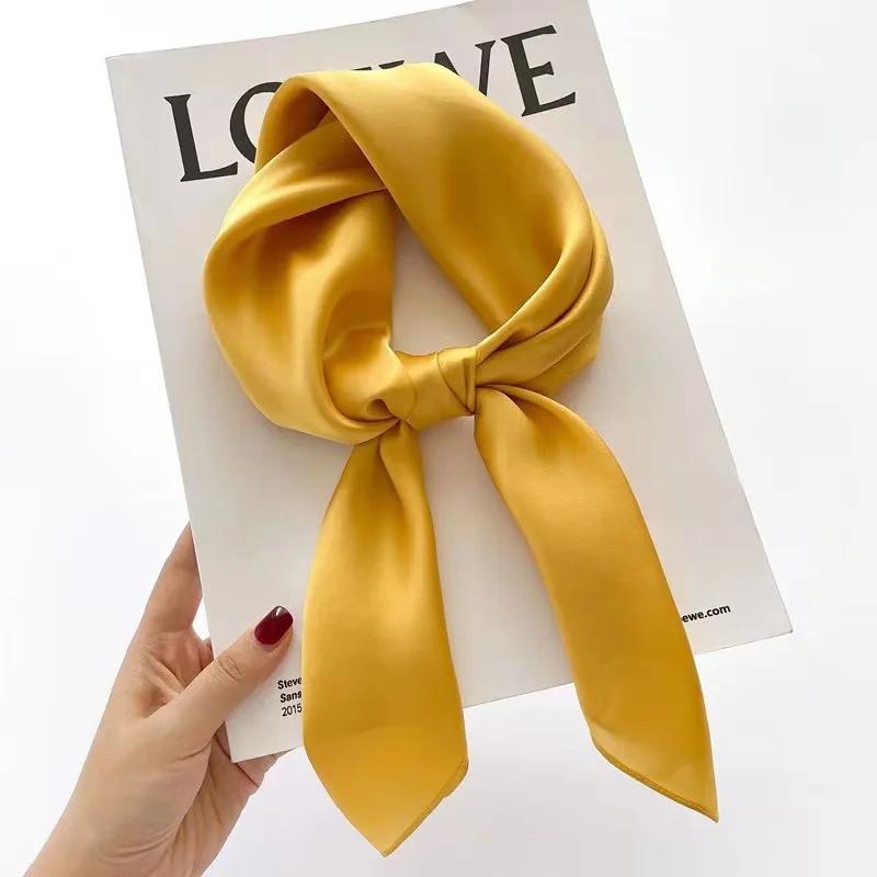 Fashion Solid Kerchief Women Head Scarf For Hair Pink Green White Silk Neck Scarfs Female 70Cm*70Cm Square Bandanas Lady Scarves