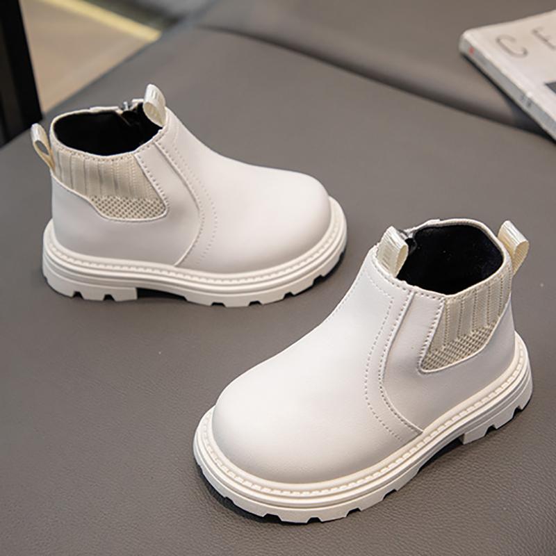 Children's British Style Leather Boots with Side Zipper and Non-Slip Sole