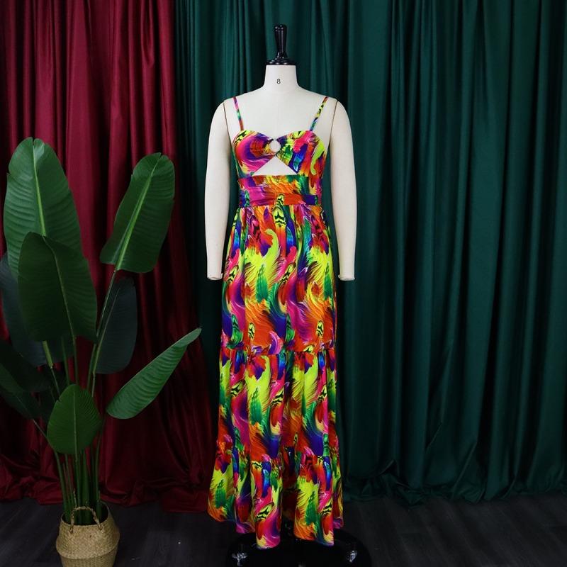 Summer New Women's Clothing Sexy Suspender Dress Printed Sleeveless Sexy Backless Dress