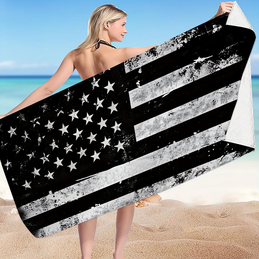 1 ks Černá americká vlajka Písek nelepící Plážová osuška, Plážová deka s ochranou proti slunci, Letní nezbytnost pro kempování, Outdoor, Plážové cestování