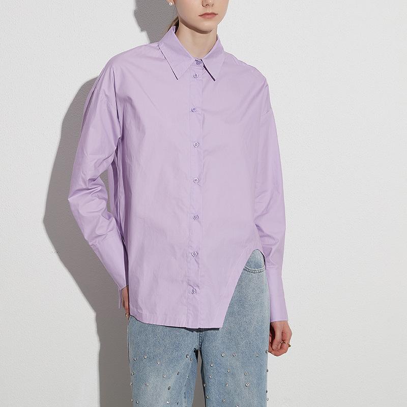 2025 Spring Commuter Style Women's Loose Irregular Solid Color Straight Shirt