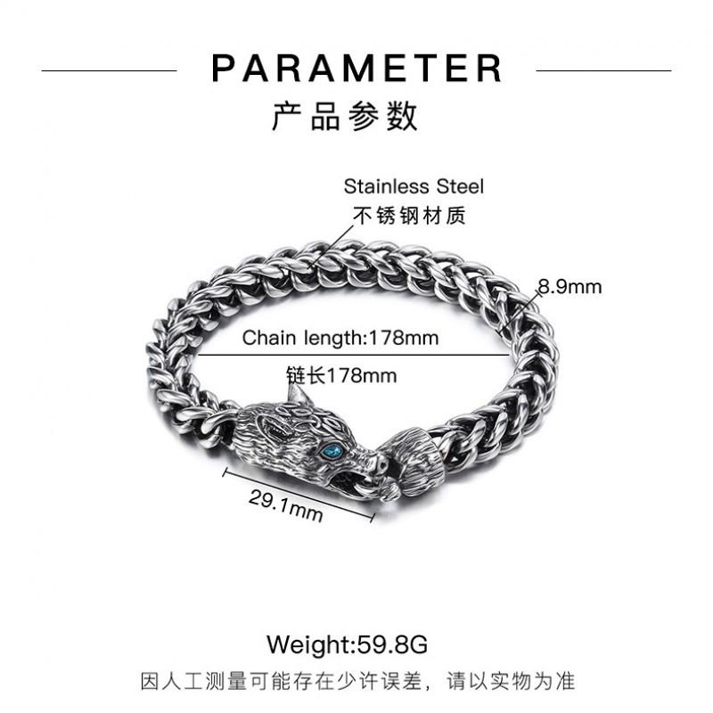 Pulsera de Hombre con Cabeza de Lobo Oscuro Estilo Europeo Americano Vintage Punk Moda Joyería Versátil Venta al por Mayor