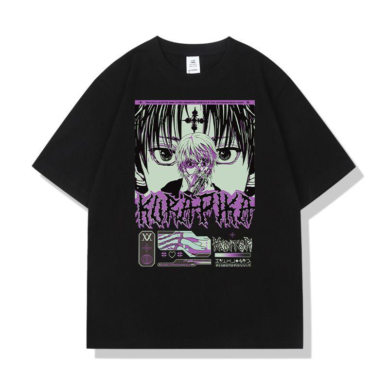 Full-time Hunter Short-sleeved T-shirt Men's Retro Anime Peripheral Kura Pickup Printed T-shirt Summer Cotton Top Tide
