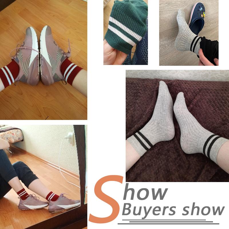 Funny Cute Cotton Loose Striped Crew Socks Women Fashion Colorful Harajuku Designer Vintage Long Socks School Girls Socks Black