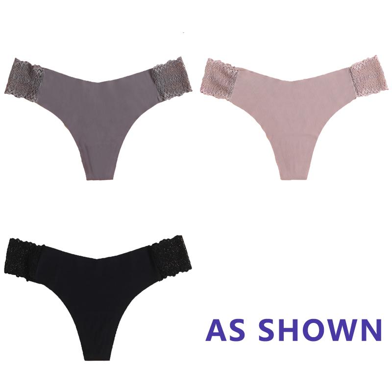 Sexy Ice Silk Panties Low-waist Traceless G-String Thong Lingerie Ladies Large-sized Breathable Lace Underpants