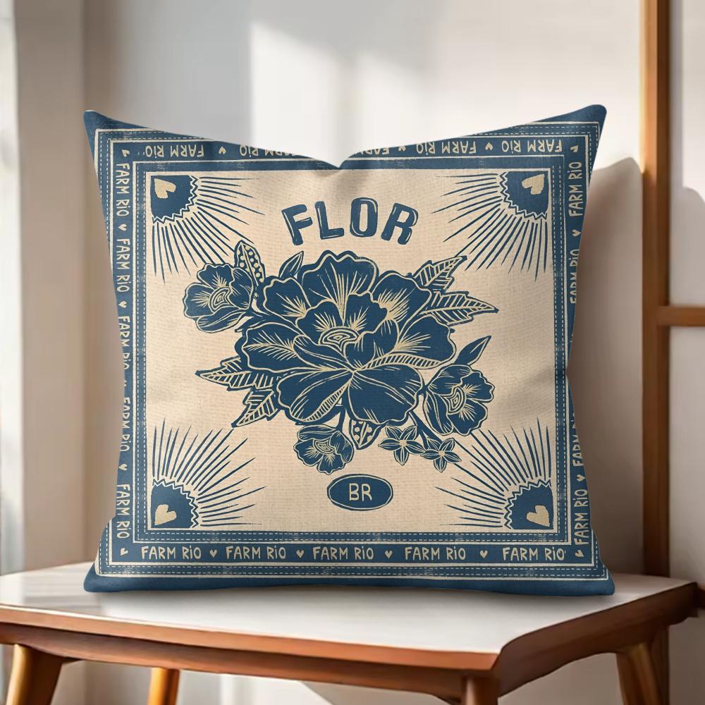Simple Retro Cushion Cover Natural Linen Organic Fabric DoubleSided Printing Couch Pillow Covers Home Decor