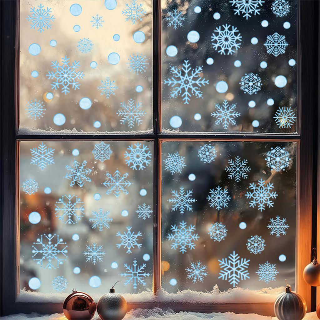 Christmas Floor Decals Blue Snowflakes and Static Cling for Living Room Bedroom Party Decor