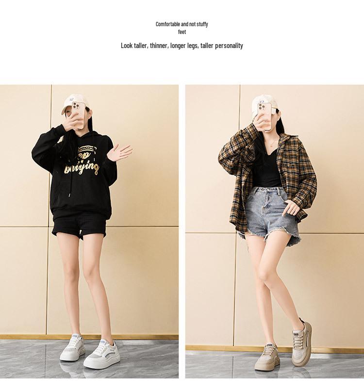 Women's Summer Breathable Mesh Sneakers, Korean Style Thick-Soled, Versatile Casual White Shoes